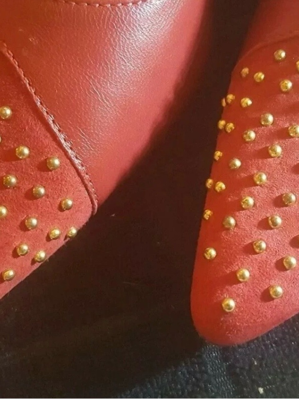 Vaneli Red Slip-On Flats with Gold Studs
